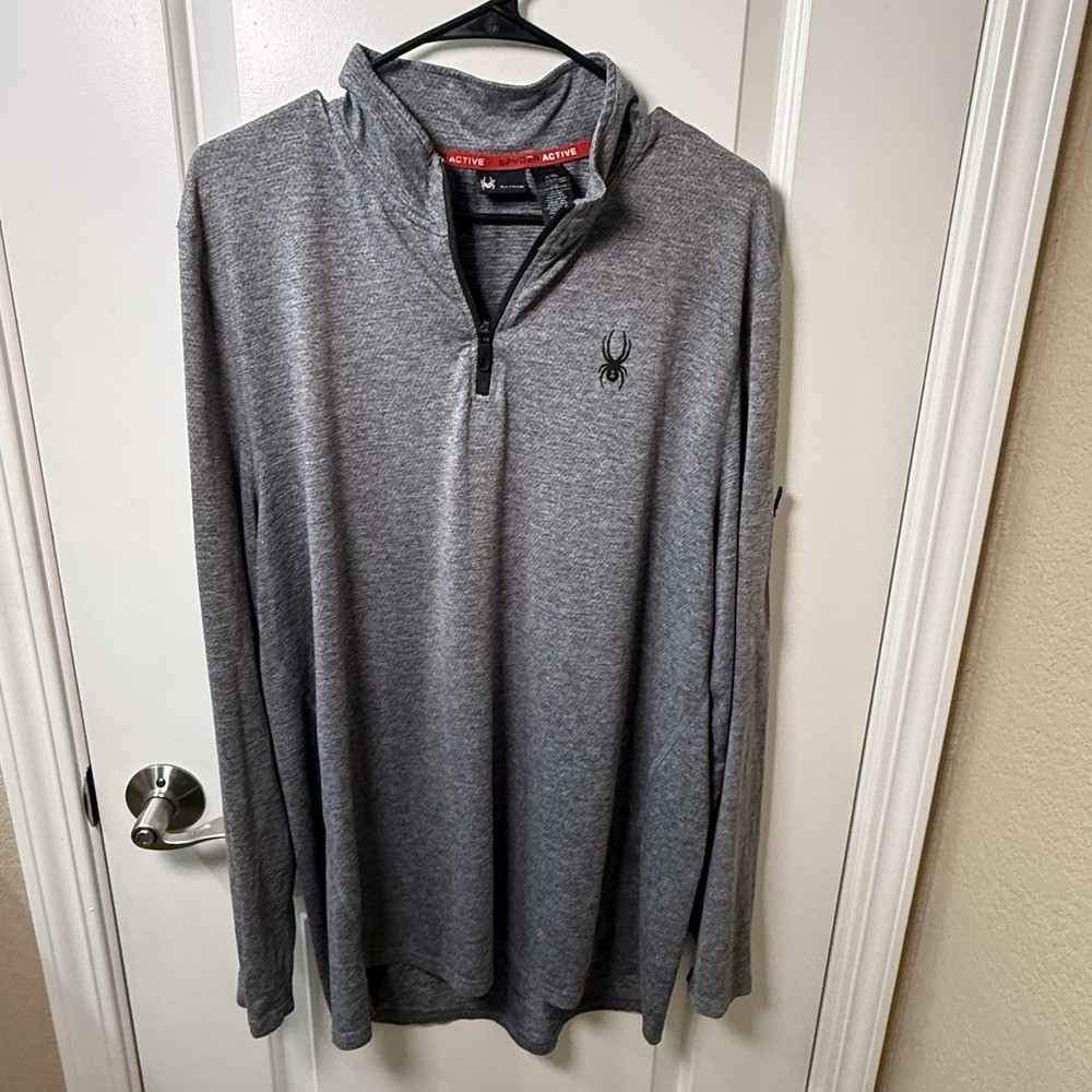 Spyder Active Mens XL Gray Heather 1/4 Zip Hoodie Performance Pullover Stretch